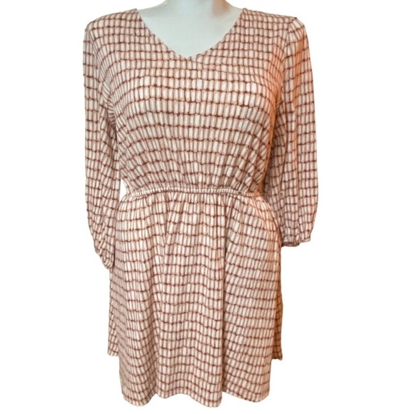 Nine West Dresses & Skirts - Nine West Fit & Flare Brown & Cream 3/4 Sleeve Dress Size XL